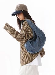レディースデニムショルダーバッグ 2WAY仕様 ウォッシュド加工 大容量 - 画像 (13)