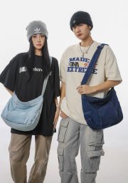 ユニセックスデニムショルダーバッグ ウォッシュド加工 大容量 カジュアルバッグ - 画像 (14)