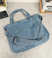 デニムトートショルダーバッグ 2WAY仕様 ウォッシュド加工 大容量 ユニセックス - 画像 (7)