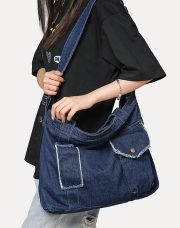 デニムトートショルダーバッグ 2WAY仕様 ウォッシュド加工 大容量 ユニセックス - 画像 (6)