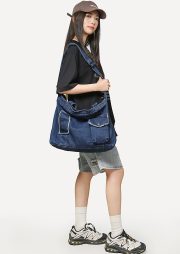 デニムトートショルダーバッグ 2WAY仕様 ウォッシュド加工 大容量 ユニセックス - 画像 (5)