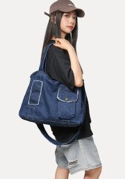 デニムトートショルダーバッグ 2WAY仕様 ウォッシュド加工 大容量 ユニセックス - 画像 (4)