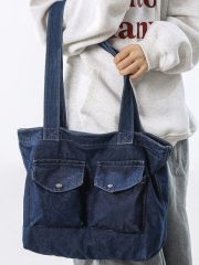 レディースデニムショルダーバッグ ウォッシュド加工 収納力抜群 カジュアルスタイル - 画像 (7)