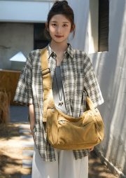 ユニセックスキャンバスショルダーバッグ 収納力抜群 リラックスカジュアル 通学対応 - 画像 (16)