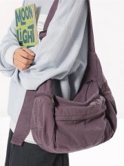 ユニセックスキャンバスショルダーバッグ 収納力抜群 リラックスカジュアル 通学対応 - 画像 (4)