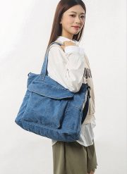 デニムショルダーバッグ ウォッシュド加工 収納力抜群 カジュアルスタイル - 画像 (6)