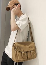 ヴィンテージミリタリーショルダーバッグ キャンバス 通学・旅行対応 ユニセックス - 画像 (8)